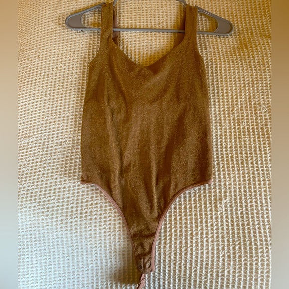 Gold Metallic Free People Tank Bodysuit - Picture 1 of 5